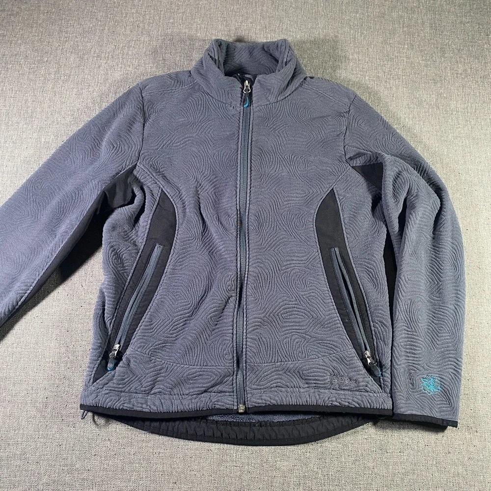 LL Bean Jacket Women Small Petite Grey Textured Full Zip Fleece Lightweight Pile